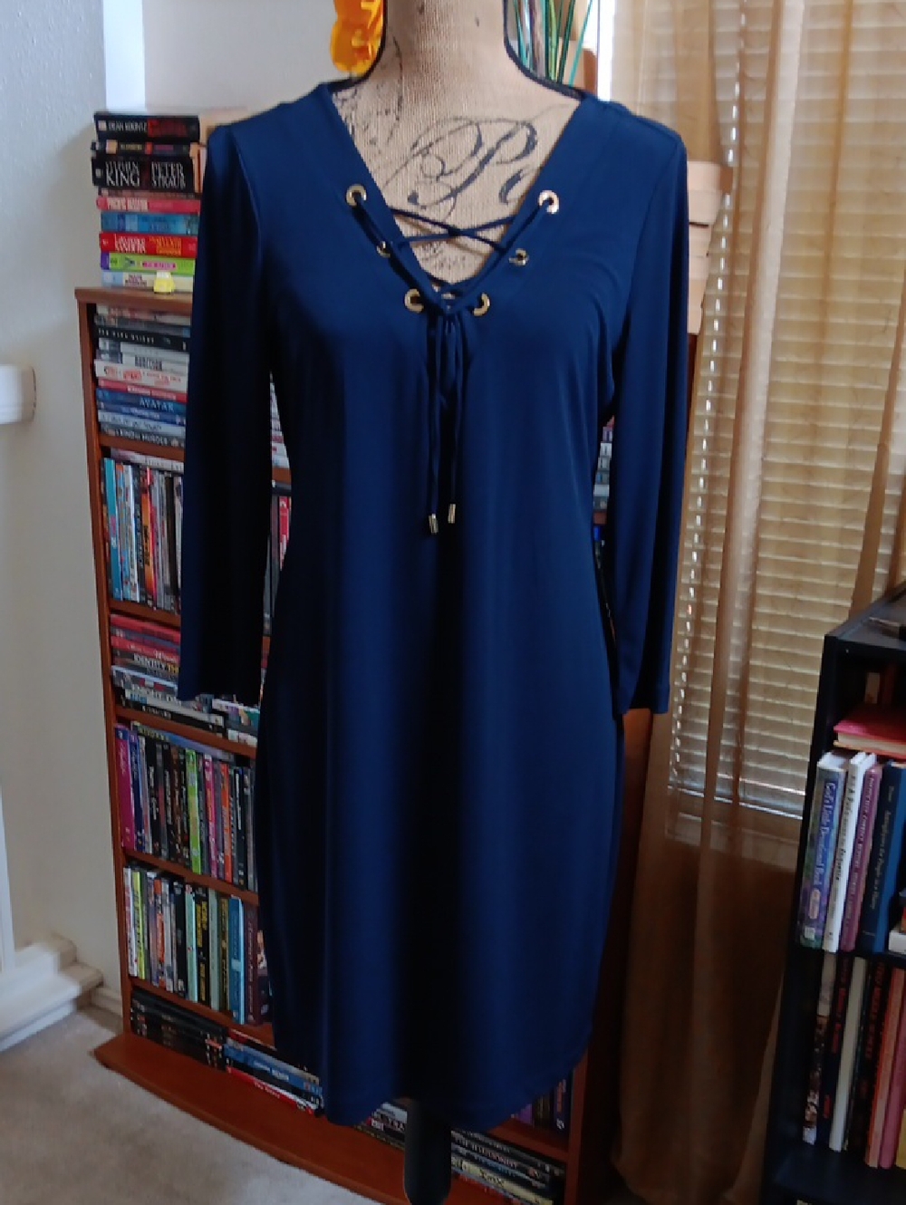 Chelsea & Theodore Navy Lace-Up Midi Dress